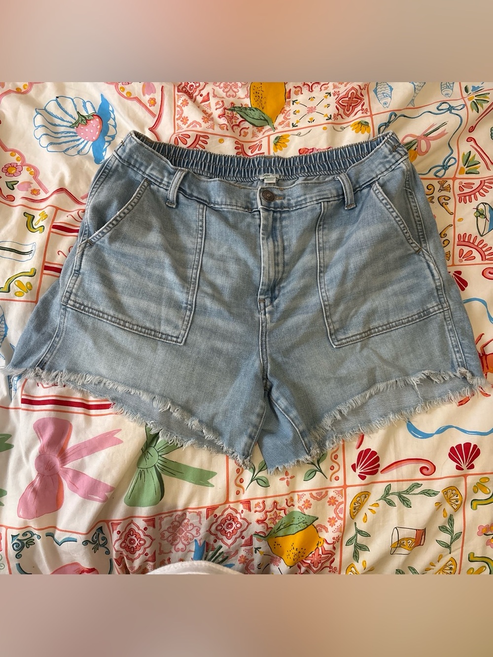 aerie Light Blue Denim Elastic Waist Jean Shorts
